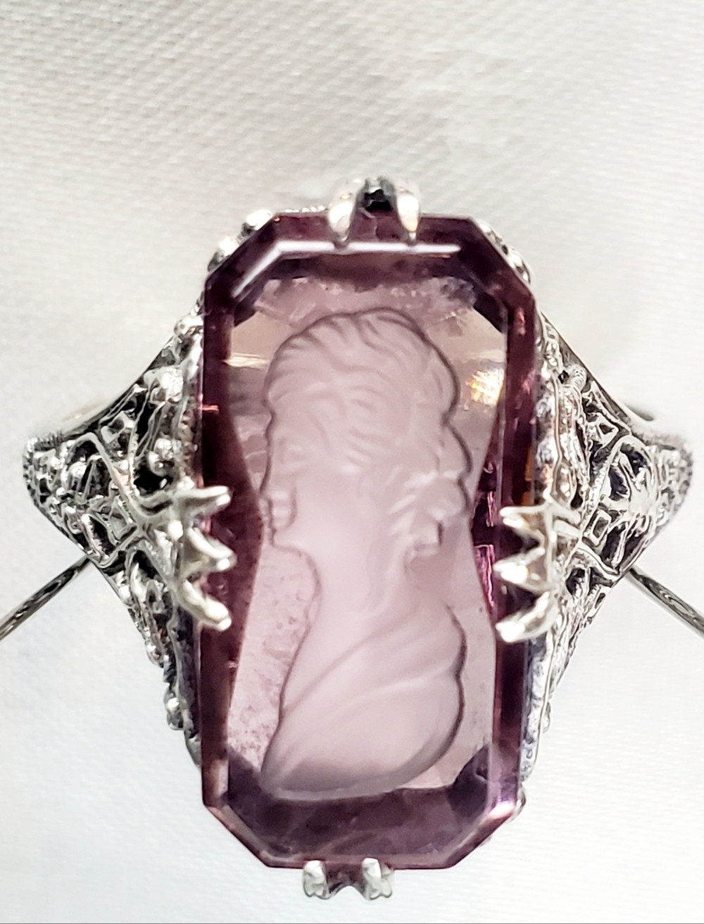 Art Deco Sterling Silver Amethyst Cameo Ring
